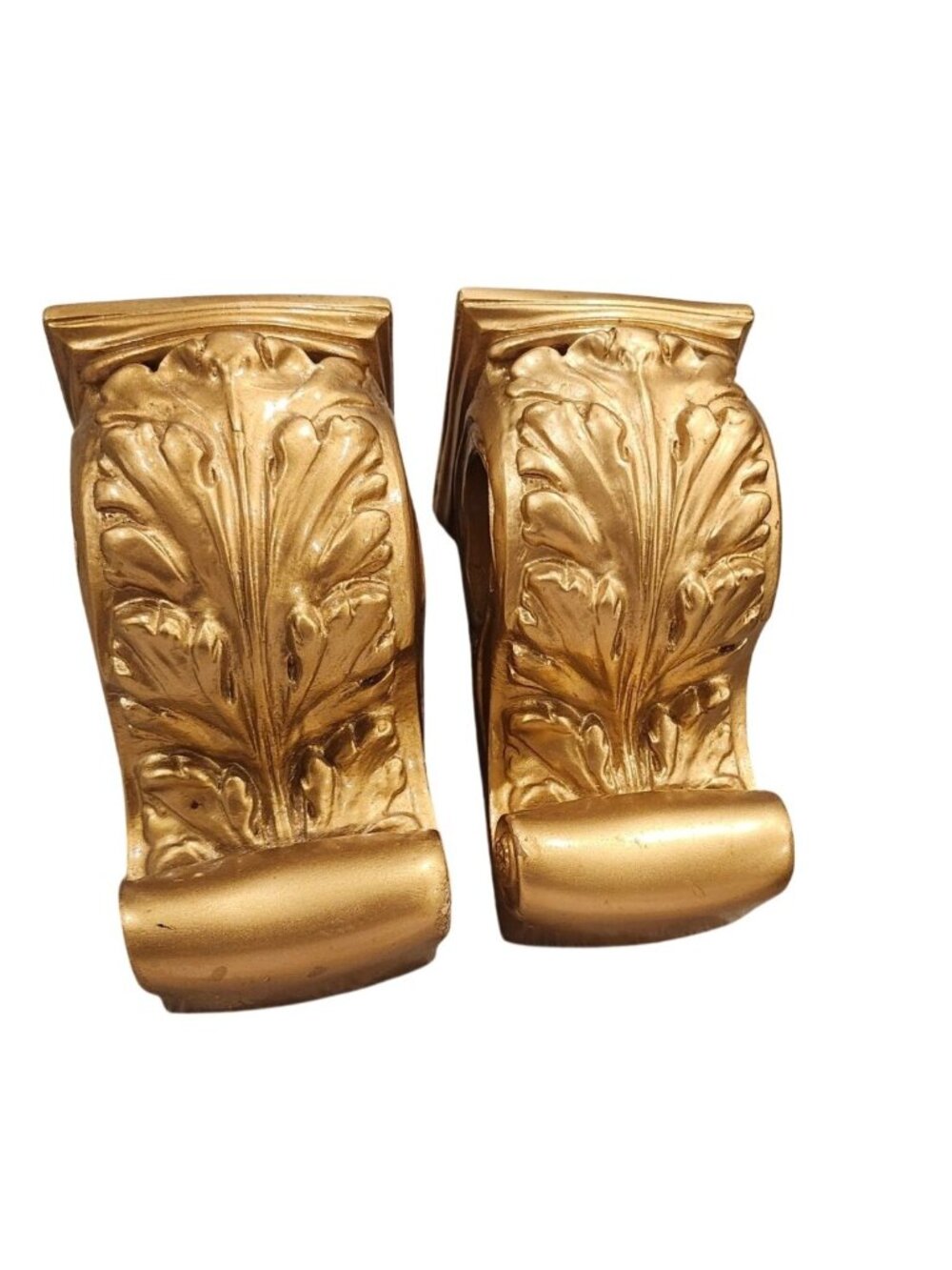 2 Ornate Gold Finished Corbel Bracket Acanthus Leaf Sconces Curtains Drapes